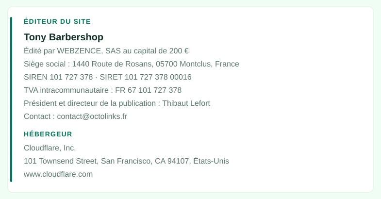 Coordonnées légales de l’éditeur et de l’hébergeur du site